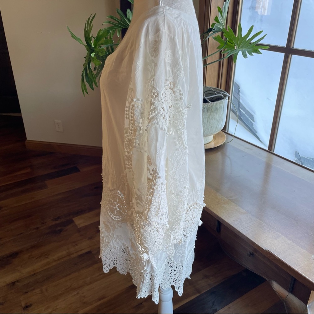 Anthropologie Eberjey Castaway White Cotton Lace Tunic Top Coverup sz M/L - Picture 5 of 12